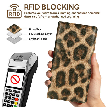 Handlein Womens Wallet, Extra Slim RFID Wallets, Leather Bifold Clutch Billfold Purse, with 11 Card Slots & ID Window, Cute Credit Card Holder Purse for Ladies Girls (Leopard Print)