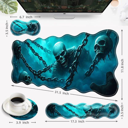EFGWSDER Desk Mat, Mouse Pad with Wrist Rest, 4-in-1 Large Mouse Pads for Desk, Ergonomic Mouse Pad and Keyboard Wrist Rest Gaming Keyboard Mat for Office,Cool Skulls