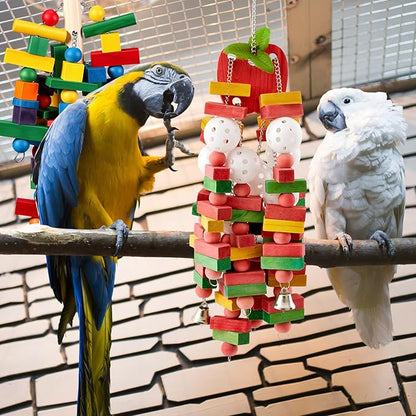 Seenelling 6 Pcs Extra Large Bird Parrot Toy Multicolored Natural Wooden Parrot Cage Chewing Toys for Large Medium Macaws Cockatoos African Grey Birds (Mixed)