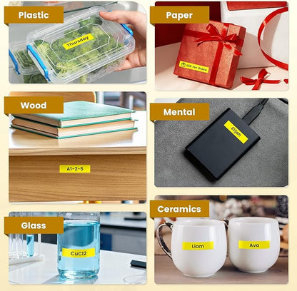 Freshworld 6-Pack TZe-631 Replace for Brother Label Maker Tape 12mm Yellow Laminated Compatible with Brother P-Touch Label Tape 1/2 inch Yellow Refill TZe631 for PTD210 D220 H110 H111 D410 610BT Cube