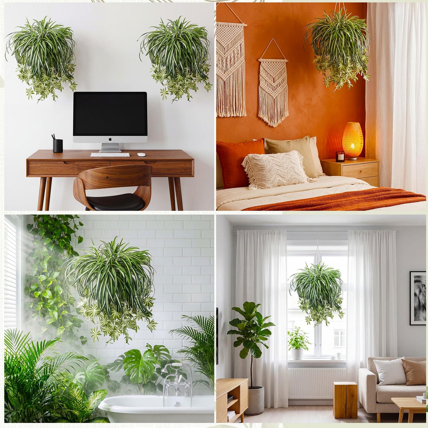 Hotop 4 Pcs Artificial Spider Plant 24 Inch Large Fake Hanging Greenery Plants Silk Faux Chlorophytum Comosum Artificial Flowers for Indoor Outdoor Wall Home Garden Backyard Office Wedding Decor