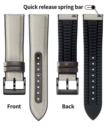 BINLUN Nylon Silicone Watch Bands 18mm 19mm 20mm 21mm 22mm Quick Release Canvas Rubber Hybrid Watch Strap Replacement Watchband for Men Women 9 Colors Silver/Black Buckle(Khaki-Black,20mm)