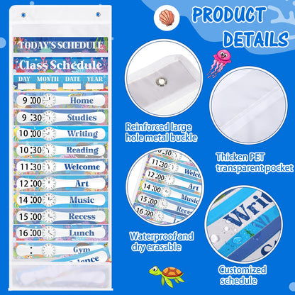 Sunnymove Ocean Daily Schedule Pocket Chart For Classroom Decor With 13+1 Pockets And 42 Designed Schedule Cards, Teacher Supplies For Preschool Classroom Home Office Back To School Decorations