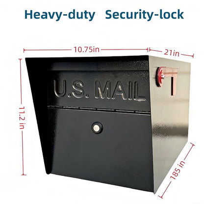 Mailbox,with Mounting Post, 4 Keys,Mailboxes for Outside,Locking Mailbox,Large,Black,Metal Mail Box,Heavy Duty