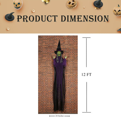 GiftExpress 12FT Hanging Laughing Witch Decoration with LED Light-up Eyes and Creepy Laughing Sound for Halloween House Decoration, Haunted House Decoration