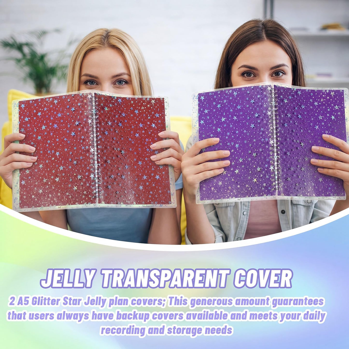 Feifeiya 2 Pcs White A5 Glitter Star Jelly Cover Transparent Planner Cover for Journal Planners and Notebooks