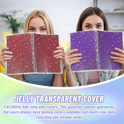 Feifeiya 2 Pcs White A5 Glitter Star Jelly Cover Transparent Planner Cover for Journal Planners and Notebooks