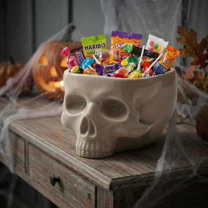 WTVRIT Gothic Skull Bowl – Large 17oz/500ml Ceramic Food-Safe Candy Bowl, Dishwasher & Microwave Safe – Halloween Decor, Unique Gothic Gift, Cereal Ice Cream Serving Bowl for Dark Aesthetic Home