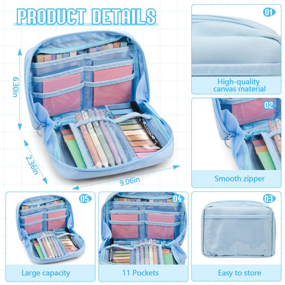 Jutom 39 Pcs Aesthetic Book Annotation Kit Highlighter with Pencil Case Bag Gel Pen Transparent Sticky Note Taking Bible Study College School Supplies(Blue,Kawaii Style)
