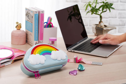 It's Academic Rainbow Pencil Case, School Supply Bag with Mesh Pocket, Embossed Detail, Durable