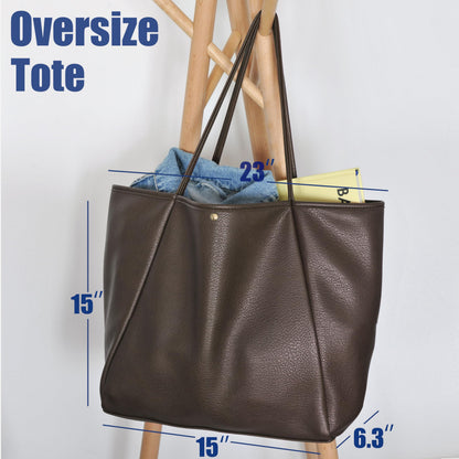 Oversize Pu Leather Tote Women Weekender Bag Shopper Handbag Travel Purse (Coffee)
