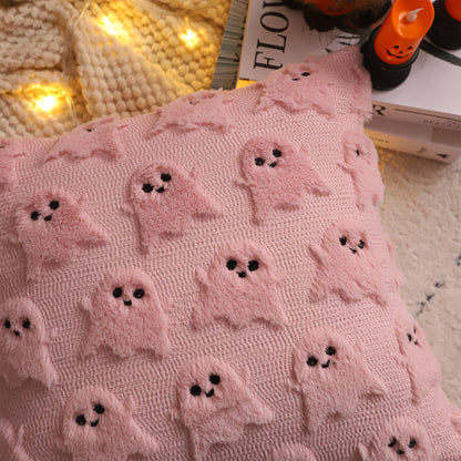 LUOYEHK Halloween Pillow Covers 18x18 Inch Set of 2 Pink Ghost Decorative Pillow Cases Holiday Soft Plush Faux Fur Cushion Covers for Couch Sofa Bed