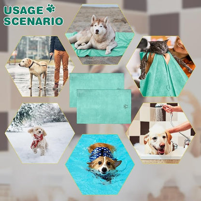 Chumia 4 Pack Dog Towels for Drying Large Microfiber Grooming Tools Absorbent Soft Bath Supplies with Embroidered Paw for Small Medium Pet Products (30 x 50 Inch,Light Green)
