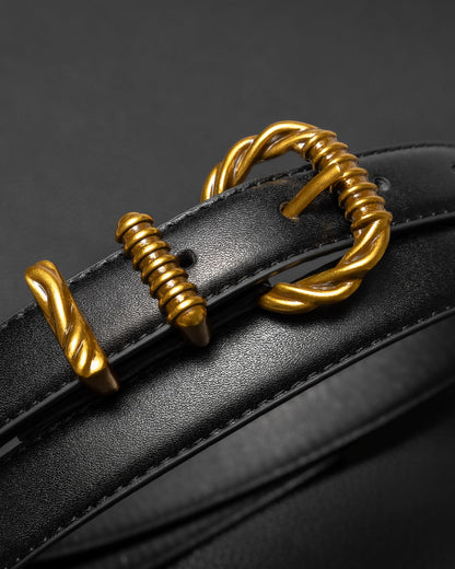 taffeta alley Black Belt Women with Vintage Gold Buckle, 1inch Slim Dress Belt for Women Jeans Pants Trousers Dresses