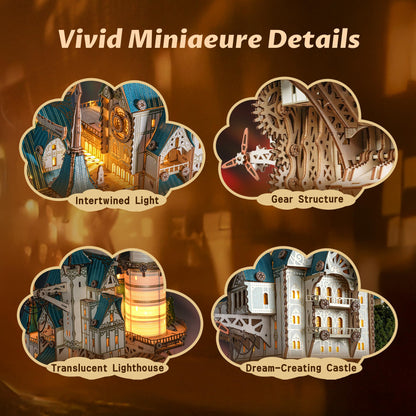 FUNPOLA 3D Wooden Puzzle Steam Castle Model – Steampunk Baroque Floating Castle DIY Building Kit