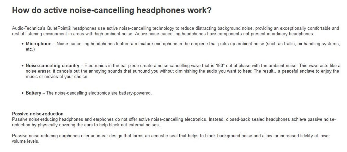 Audio-Technica ATH-ANC7B QuietPoint Active Noise-Cancelling Closed-Back Headphones, Wired, AUD ATH-ANC7B, Black, one Size