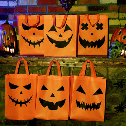 Sanwuta 48 Pcs Halloween Tote Gift Bags 14.9 x 11.8 Large Treat or Trick Pumpkin Reusable Non Woven Candy Goodies Bag for Halloween