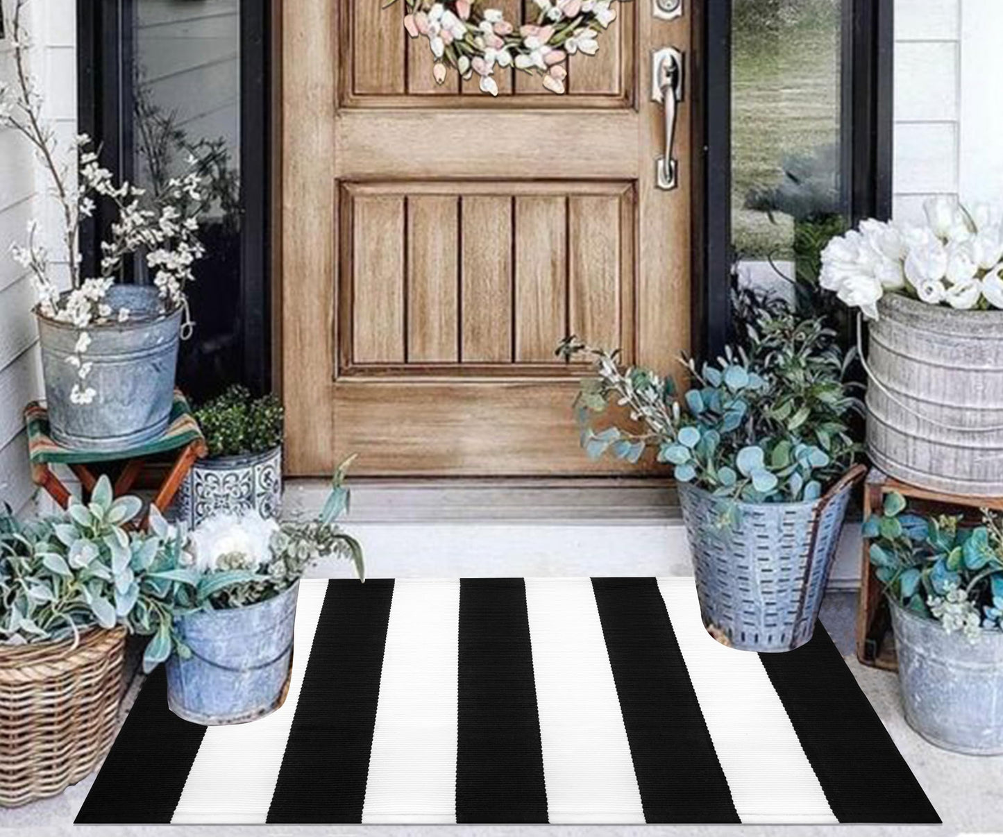 KIhipIoe Black and White Striped Rug Doormat 24"x35" Washable Front Porch Rug Farmhouse Layered Door Mats Outdoor