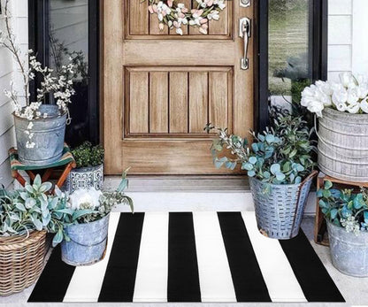 KIhipIoe Black and White Striped Rug Doormat 24"x35" Washable Front Porch Rug Farmhouse Layered Door Mats Outdoor