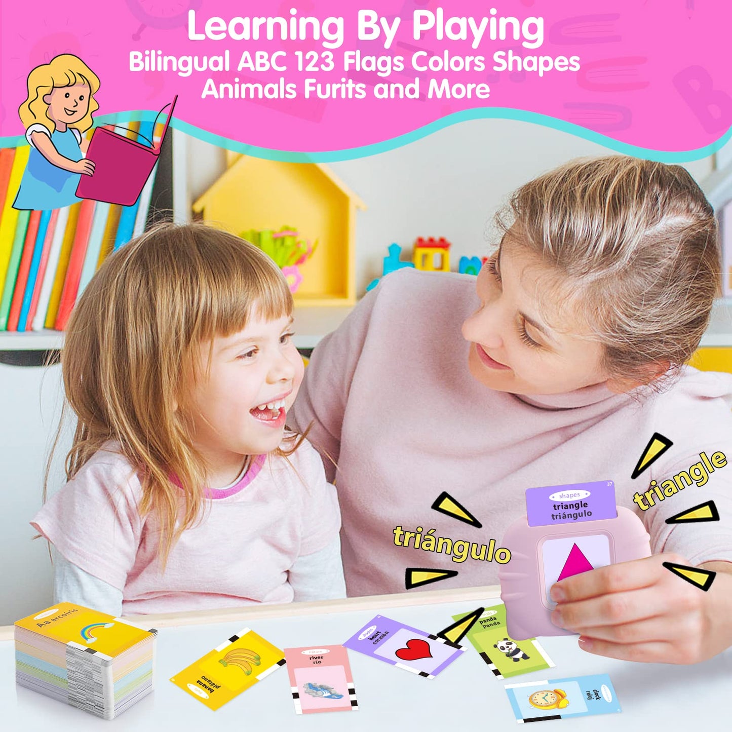 QuTZ ABC Learning Flash Cards for Toddlers 2-4 Bilingual Spanish English, Autism Toys, Speech Therapy Toys, Educational Talking 275 Sight Words Cards for Boys and Girls,