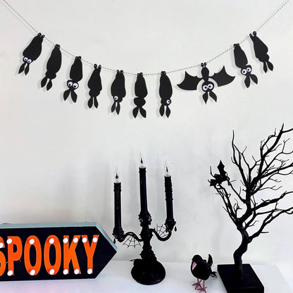 Felt Bat Garland - Halloween Black Bat Banner, Gothic Party Decor, Hanging Bat Mantel Bunting, Spooky Garland for Fireplace Mantle Walls