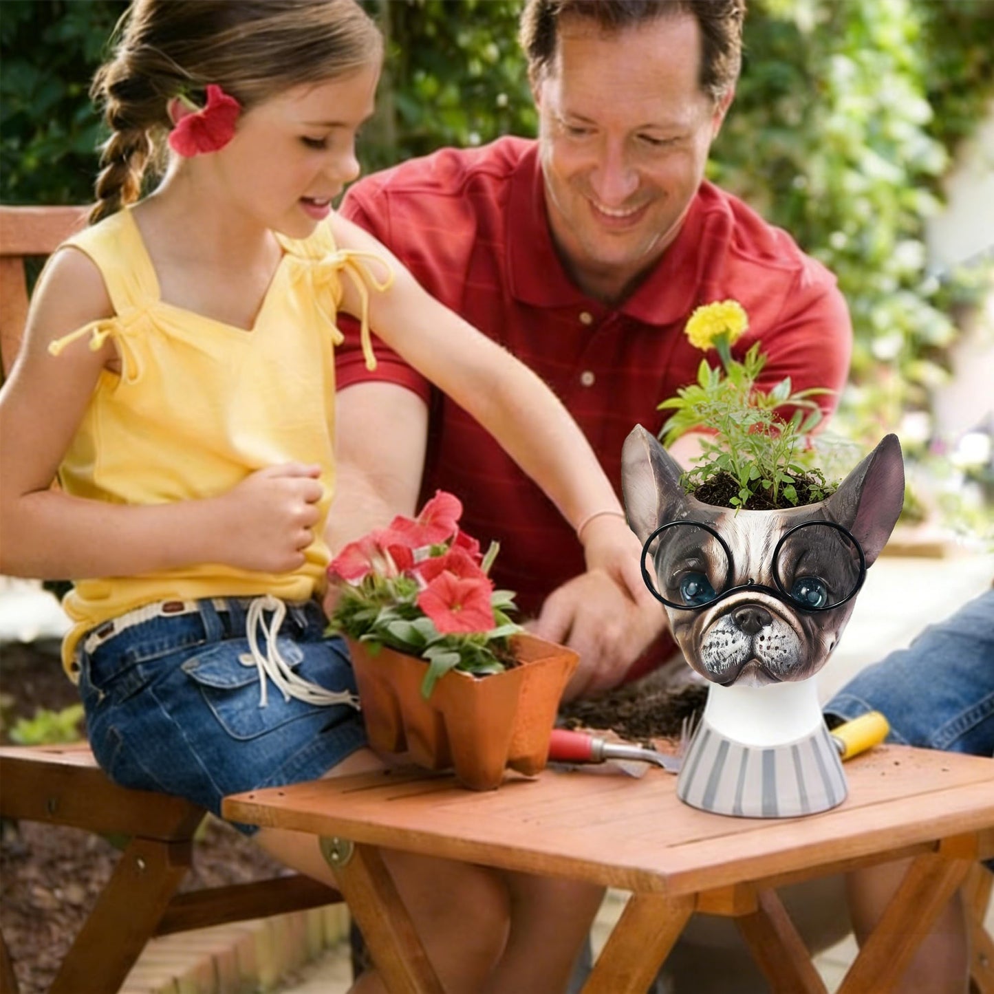 Made Funny Face Dog Flower Pots with Glasses - Standing Resin Planter Pot for Succulent & Trailing Plants, Cute Animal Novelty Planters, Indoor Outdoor Garden Decor