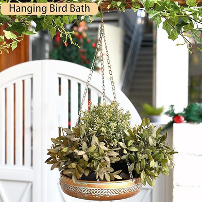 Metal Hanging Bird Bath for Outdoors, Antique Patina Hanging BirdBath for Outside, Hanging Birdbath/Feeder for Outside Garden, Yard, Lawn Decoration