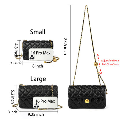 DORIS&JACKY Small Quilted Crossbody Purse for Women, Designer Lambskin Shoulder Cellphone Purse with Twist Lock and Chain Strap (Black)