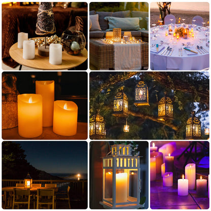 Enpornk Waterproof Flickering Flameless Candles, Set of 12 Battery Operated Candles (D2.2'' x H4''5''6''7"), Outdoor Indoor Candles with 10-Key Timer Remote, Long Lasting