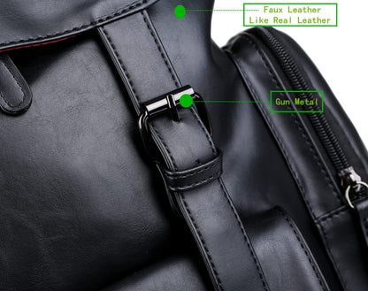 Baosha BP-16 PU Leather Casual Backpack 15.6inch Laptop Backpack Travel Backpack Hiking Comping Backpack Daypack Black