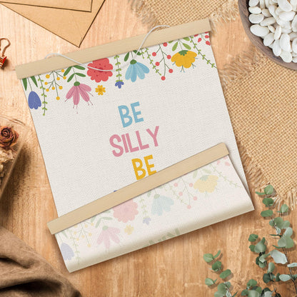 MOTERMATE Inspirational Girl Nursery Poster Hanger Frame, Kids Affirmations Floral Wall Hanging Decor Art Framed for Girls Room Bedroom, Be Silly Be Honest Kind Wall Poster Prints, 12x16 Inch