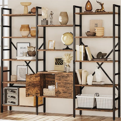 INNOD 70" Triple 5 Tier Book Shelf, Large Industrial Bookcase with Storage Cabinet, Tall Bookshelf with Open Display Shelves Furniture for Living Room Bedroom Home Office Rustic Brown