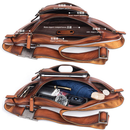 Myunxui Genuine Leather Fanny Pack Waist Bag for Men Women Hip Bum Bag Travel Pouch Sling Bag Crossbody Chest Bags Shoulder Daypack Multiple Pockets Waist Pack Brown
