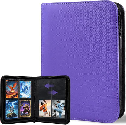 BYSTER 4 Pocket Card Binder, Premium PU Trading Card Binder with Zipper, 160 Capacity Side-Loading Binder for TCG, MTG, Sports Cards, Game Cards, Purple