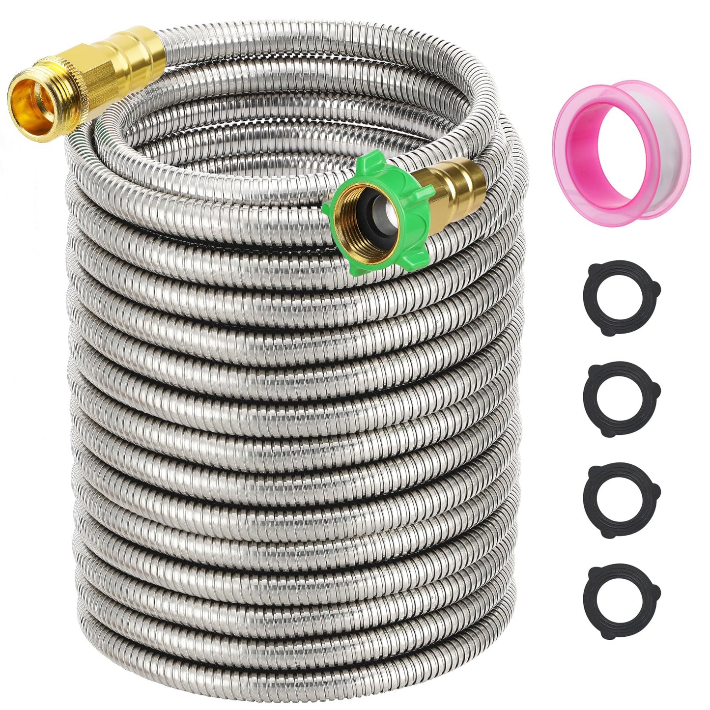 Garden Hose with Male to Female Connector - 50 ft Metal Leakproof Water Pipe, Kink-free 304 Stainless Steel Hose for Outdoor Garden Watering Car Pet Cleaning