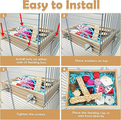 BNOSDM Bird Foraging Toys Box Colorful Parrot Foraging and Shredding Toy Boxes Natural Bird Toy Wooden Birds Chewing Toys for Parakeet, Conure, Cockatiel, Budgies, Lovebirds (Small)