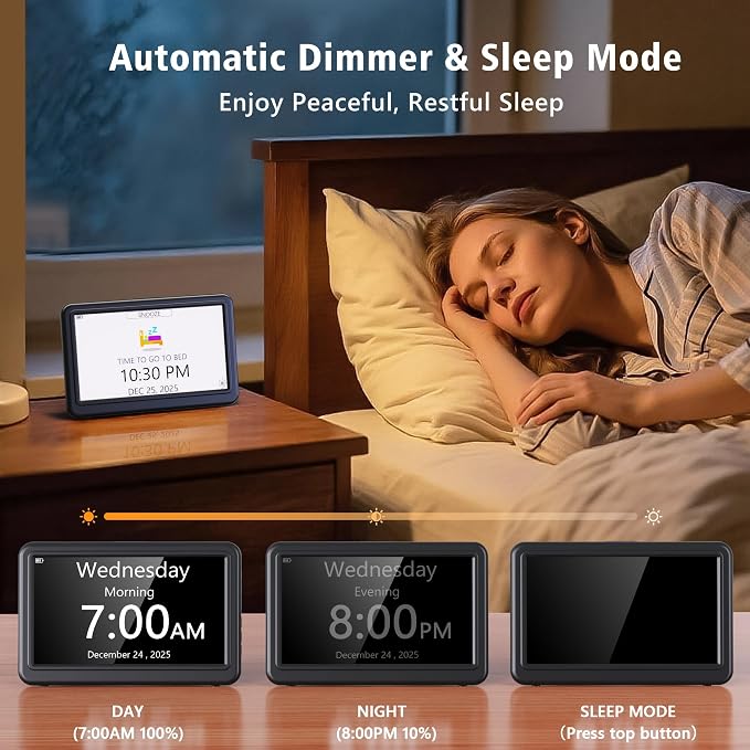 PPLEE Digital Clock Large Display – Dementia Clocks for Seniors, 7-Inch HD Display, Multiple Alarms with Repeat, Adjustable Brightness, Calendar & Custom Themes, Ideal for Elderly and Caregivers