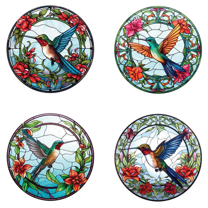WBQMUNY 4 Sheets Window Decor Hummingbird Stained Glass Window Sticker - Wall Decor for Halloween Fall Christmas Decor for Home, Cafe