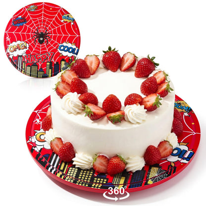 Yiyiring 11 Inch Spider Rotating Cake Stand, Spider Party Cupcake Dessert Display with Non-Slip Base Round Spinning Cake Holder Charcuterie Board Server Tray for Party Wedding Birthday