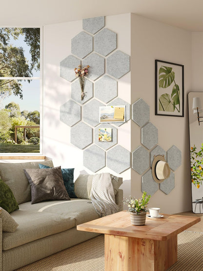 Uoisaiko 8 Pack Hexagon Felt Bulletin Board Tiles - 12" Large Thick Pin Board for Walls with 30 Push Pins, DIY Boards for Office Home School Decor, Aesthetic Hex Cork Board Alternative