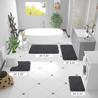OLANLY Bathroom Runner Rugs 44x24, Soft Absorbent Chenille Bath Rugs, Rubber Backing Quick Dry, Machine Washable Long Bath Mats for Bathroom Floor, Tub and Shower, Home Decor Accessories, Dark Grey