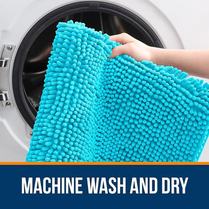 OLANLY Bathroom Runner Rugs 59x20, Soft Absorbent Chenille Bath Rugs, Rubber Backing Quick Dry, Machine Washable Long Bath Mats for Bathroom Floor, Tub and Shower, Home Decor Accessories, Aqua Sky