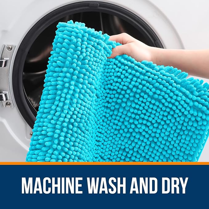 OLANLY Large Bathroom Rugs 47x32, Extra Soft Absorbent Chenille Bath Rugs, Rubber Backing Quick Dry, Machine Washable Bath Mats for Bathroom Floor, Tub and Shower, Home Decor Accessories, Aqua Sky