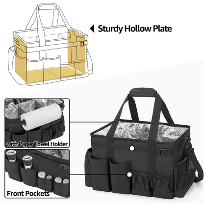 HODRANT Large Grill Utensil Caddy with Paper Towel Holder, Outdoor Picnic Bag Organizer for BBQ Supplies Tool, Tailgating Accessory Basket Camping Gear Must Haves for Cook Essentials, Black, Bag Only