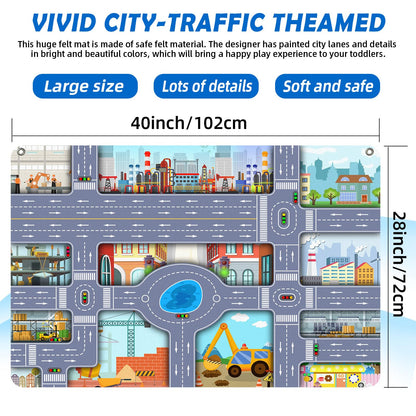 200 PCS Felt Board Story Set for Toddlers with Storage Bag City Traffic Themed Flannel Sensory Board Wall Interactive Storytelling Teaching Play Activity Kits 40x28 inch(Lightgrey)