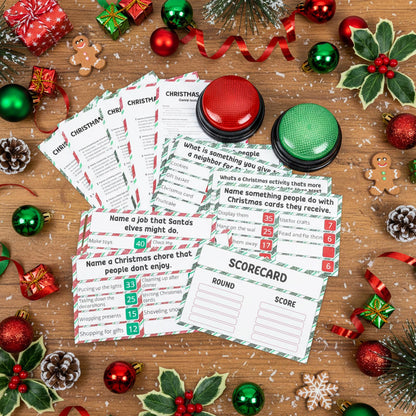 Humyoun Christmas Friendly Feud Game with 2 Answer Buzzers, Holiday Feud Cards for Family Game Night Fun Trivia Quiz for Xmas Party Office Class Groups Team Building