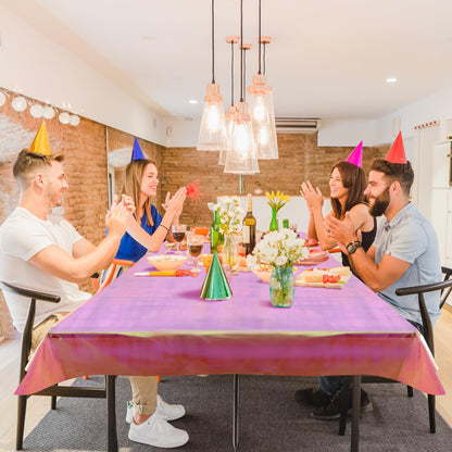 3 pcs Orange & Purple & Pink Iridescence Tablecloth, 40x108“ Disposable Shiny Laser Table Cloth, Glitter Plastic Tablecloths, Holographic Iridescent Table Cover for Halloween Party Decoration, Wedding