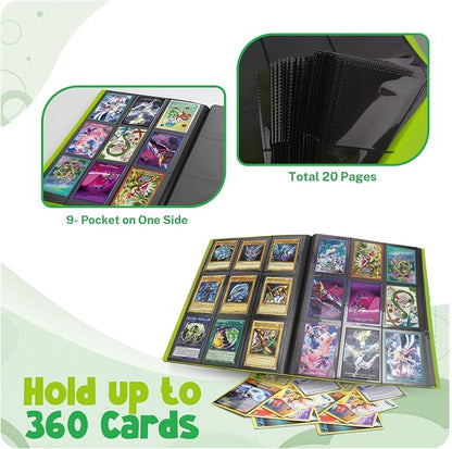 Card Binder, 9 Pocket Trading Card Album Folder,20 Pages, 360 Card Capacity Sports Card Binder, Premium Card Binders Compatible with MTG, TCG, Baseball Cards (Apple green)