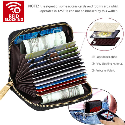 YUYULA Lether Women Credit Card Wallet, Zipper Business Card Holder for Women, RFID Blocking, KeyChain Wallet (Black)