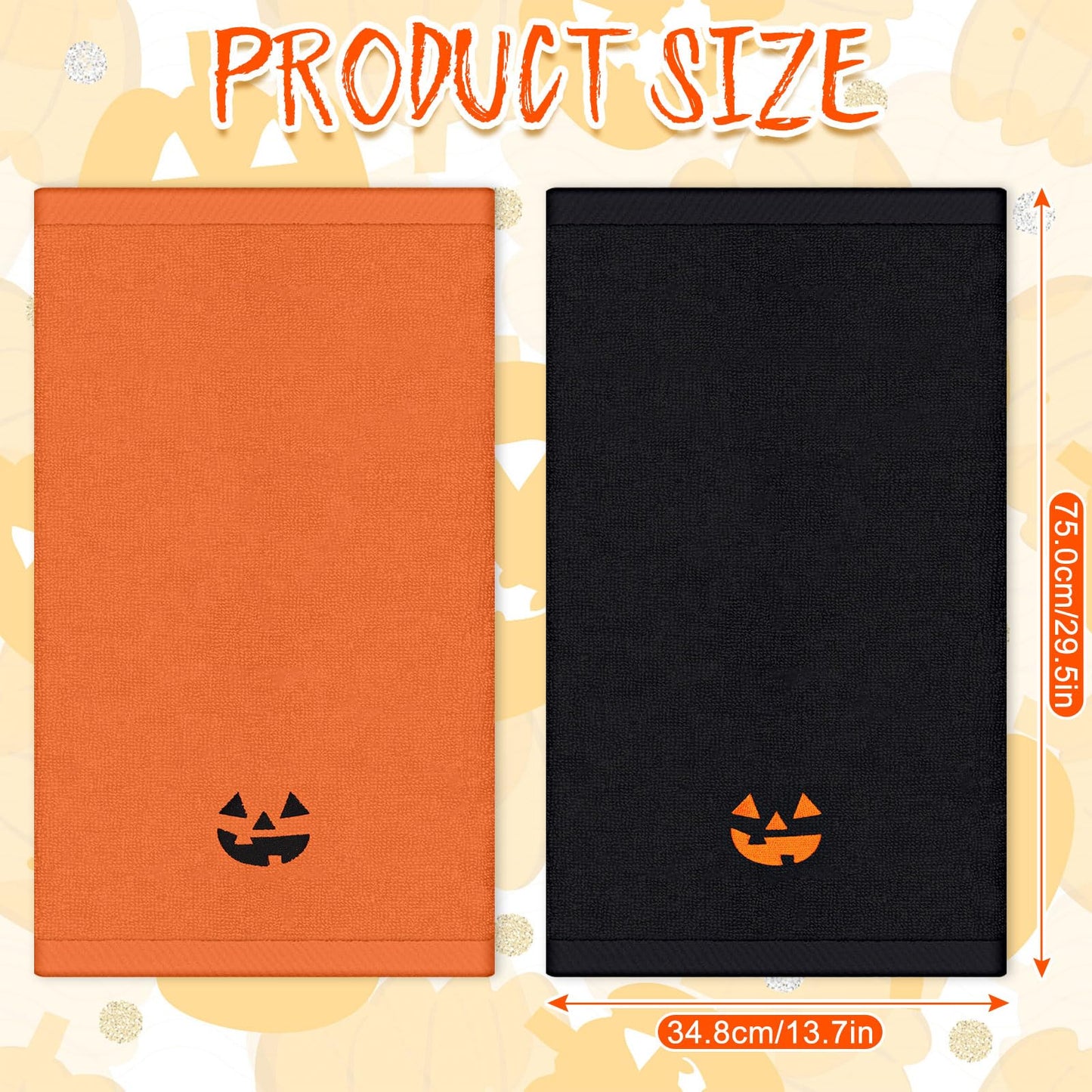 Whaline Halloween Hand Towels Pumpkin Face Embroidered Cotton Bathroom Towel Absorbent Bath Towel for Hand Drying Kitchen Cleaning Cooking, 29.5 x 13.7 Inch, 2Pcs
